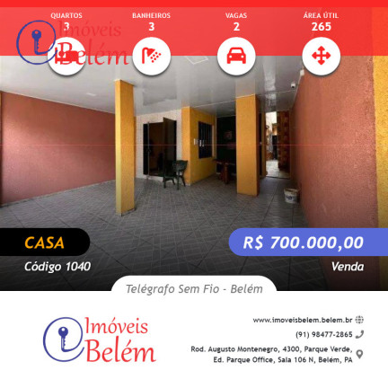 Casa com 3 Quartos à Venda, 265 m² em Telégrafo Sem Fio - Belém