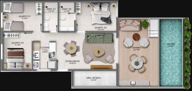 Imagem Apartamento com 3 Quartos à Venda, em Imbassaí - Mata De São João Imagem Apartamento com 3 Quartos à Venda, em Imbassaí - Mata De São João