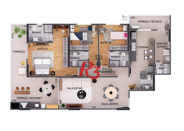 Imagem Apartamento com 3 Quartos à Venda, 170 m² em Aparecida - Santos