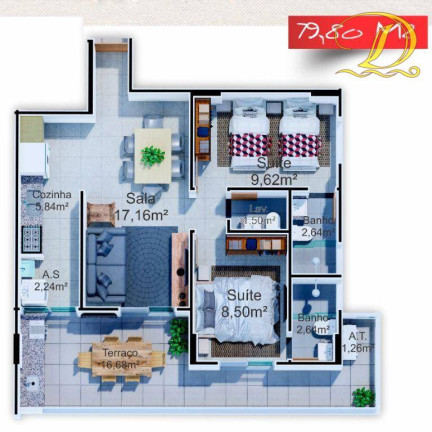 Imagem Apartamento com 2 Quartos à Venda, 79 m² em Tupi - Praia Grande