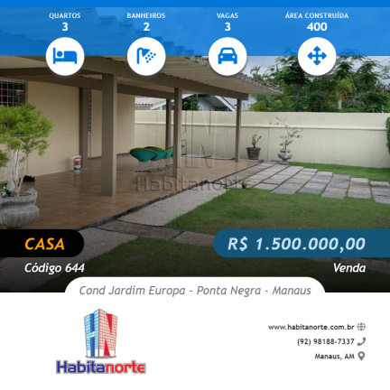 Casa com 3 Quartos à Venda,  em Ponta Negra - Manaus