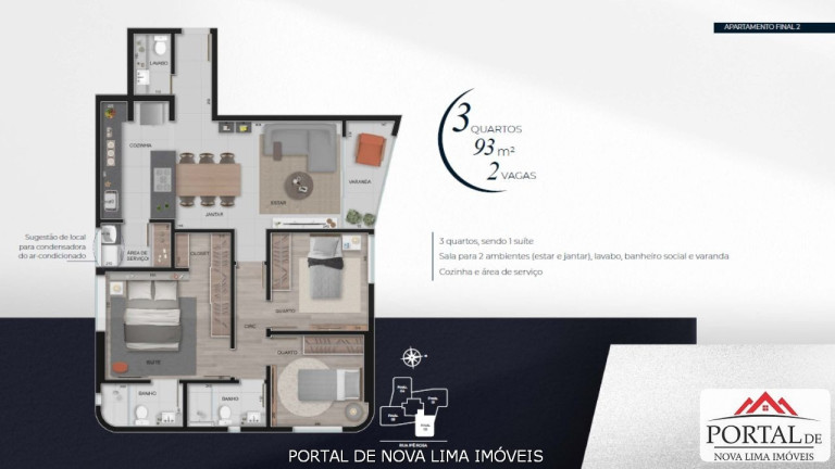 Imagem Apartamento com 3 Quartos à Venda, 114 m² em Vale Do Sereno - Nova Lima