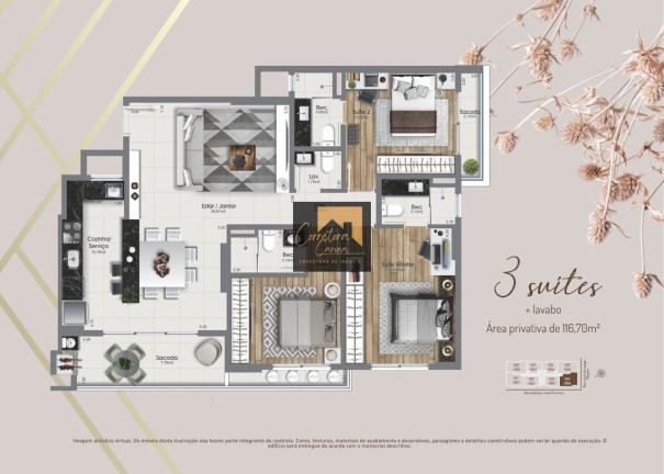 Imagem Apartamento com 3 Quartos à Venda, em Kobrasol - São José Imagem Apartamento com 3 Quartos à Venda, em Kobrasol - São José