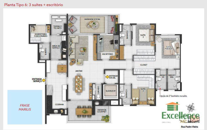 Apartamento com 3 Quartos à Venda, 190 m² em Jardim - Santo André