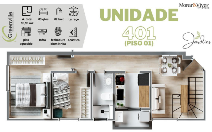 Imagem Apartamento com 3 Quartos à Venda, 72 m² em Cidade Jardim - São José Dos Pinhais