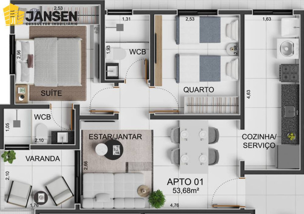Apartamento com 2 Quartos à Venda, 53 m² em Intermares - Cabedelo