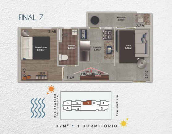 Imagem Apartamento com 1 Quarto à Venda, 44 m² em Boqueirão - Praia Grande