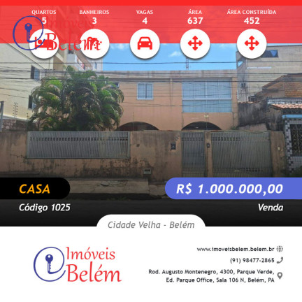 Casa com 5 Quartos à Venda, 452 m² em Cidade Velha - Belém