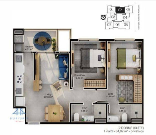 Apartamento com 2 Quartos à Venda, 64 m² em Cacupé - Florianópolis