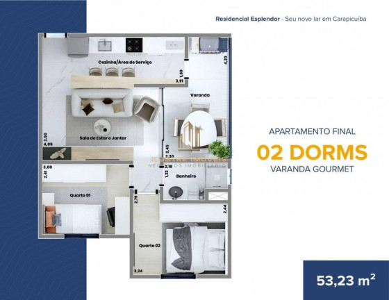 Imagem Apartamento com 2 Quartos à Venda, 53 m² em Vila Três Irmãos - Carapicuíba