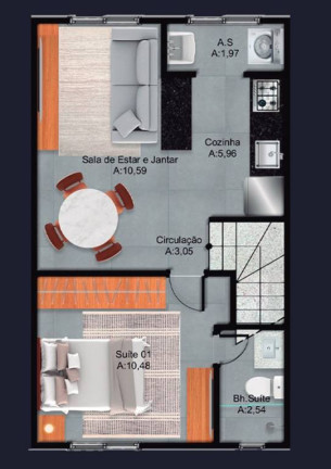 Casa de Condomínio com 1 Quarto à Venda, 42 m² em Tupi - Praia Grande