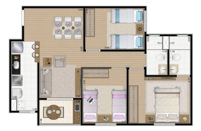 Imagem Apartamento com 3 Quartos à Venda, 67 m² em São Bernardo - Campinas