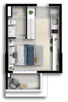 Imagem Studio com 1 Quarto à Venda, 25 m² em Centro - Osasco