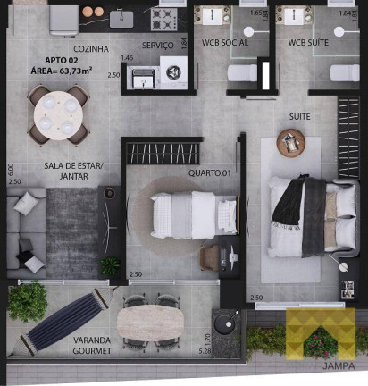Imagem Studio com 2 Quartos à Venda, 60 m² em Jardim Oceania - João Pessoa