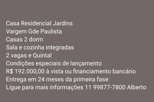 Imagem Casa de Condomínio com 2 Quartos à Venda, 60 m² em Parque Das Lages - Vargem Grande Paulista