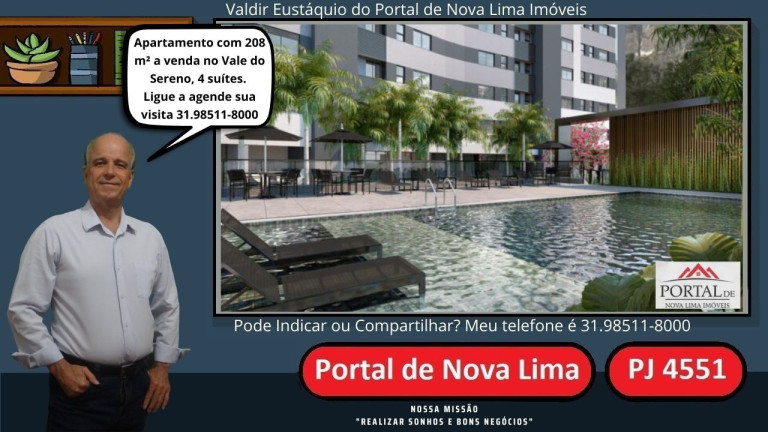 Apartamento com 4 Quartos à Venda, 208 m² em Vale Do Sereno - Nova Lima
