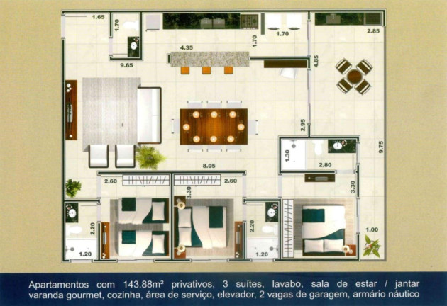Apartamento com 3 Quartos à Venda, 143 m² em Itaguá - Ubatuba
