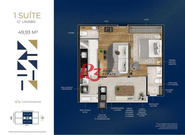 Apartamento com 1 Quarto à Venda, 49 m² em Marapé - Santos