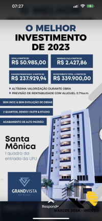 Apartamento com 2 Quartos à Venda, em Santa Mônica - Uberlândia