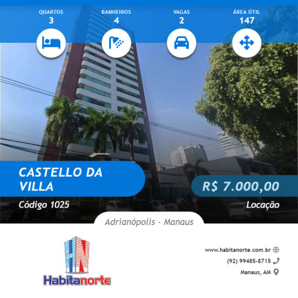 Imagem Apartamento com 3 Quartos para Alugar, 147 m² em Adrianópolis - Manaus Imagem Apartamento com 3 Quartos para Alugar, 147 m² em Adrianópolis - Manaus