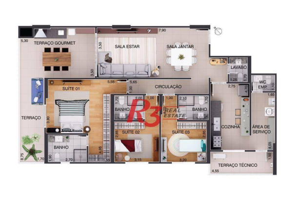 Imagem Apartamento com 3 Quartos à Venda, 170 m² em Aparecida - Santos
