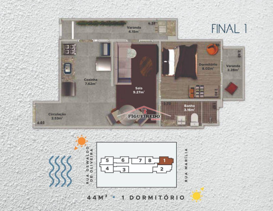 Imagem Apartamento com 1 Quarto à Venda, 44 m² em Boqueirão - Praia Grande