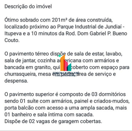 Imagem Sobrado com 3 Quartos à Venda, 201 m² em Parque Almerinda Pereira Chaves - Jundiaí