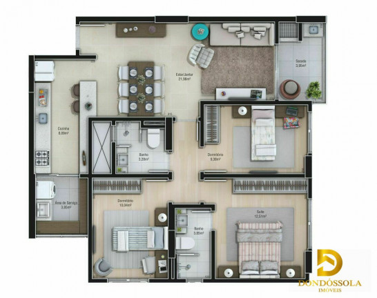 Imagem Apartamento com 3 Quartos à Venda, 91 m² em Centro - Criciúma