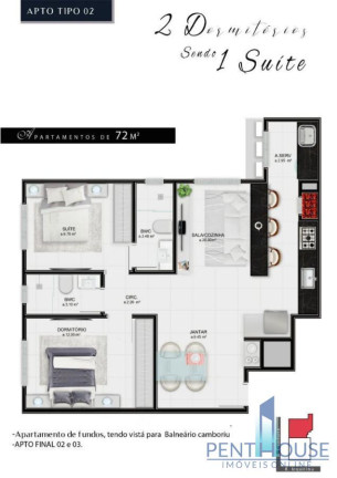 Imagem Apartamento com 2 Quartos à Venda, 73 m² em Tabuleiro - Camboriú