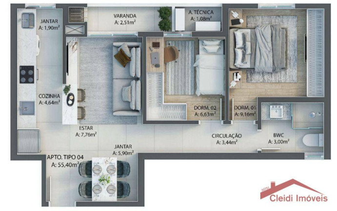 Imagem Apartamento com 2 Quartos à Venda, 55 m² em Jardim Iririú - Joinville Imagem Apartamento com 2 Quartos à Venda, 55 m² em Jardim Iririú - Joinville