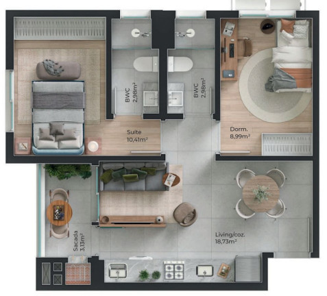 Imagem Apartamento com 2 Quartos à Venda, 53 m² em Barreiros - São José Imagem Apartamento com 2 Quartos à Venda, 53 m² em Barreiros - São José