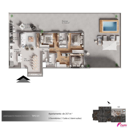 Imagem Apartamento com 3 Quartos à Venda, 257 m² em Barreiros - São José Imagem Apartamento com 3 Quartos à Venda, 257 m² em Barreiros - São José