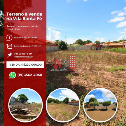 Terreno à Venda, 1.188 m² em Vila Santa Fé - Pirassununga