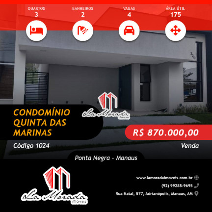 Casa de Condomínio com 3 Quartos à Venda, 175 m² em Ponta Negra - Manaus
