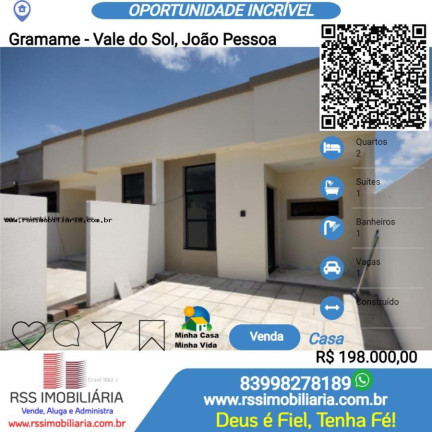 Imagem Casa com 2 Quartos à Venda, 56 m² em Gramame - Vale Do Sol - João Pessoa Imagem Casa com 2 Quartos à Venda, 56 m² em Gramame - Vale Do Sol - João Pessoa