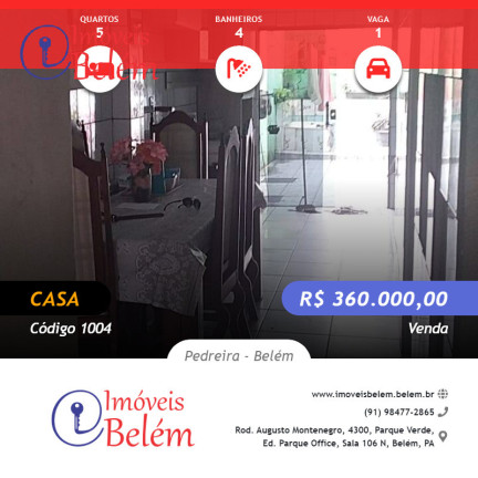 Casa com 5 Quartos à Venda, 380 m² em Pedreira - Belém