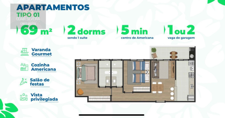 Imagem Apartamento com 2 Quartos à Venda, 69 m² em Jardim Dona Judith - Americana Imagem Apartamento com 2 Quartos à Venda, 69 m² em Jardim Dona Judith - Americana