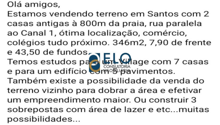 Imagem Terreno à Venda, 364 m² em Campo Grande - Santos Imagem Terreno à Venda, 364 m² em Campo Grande - Santos
