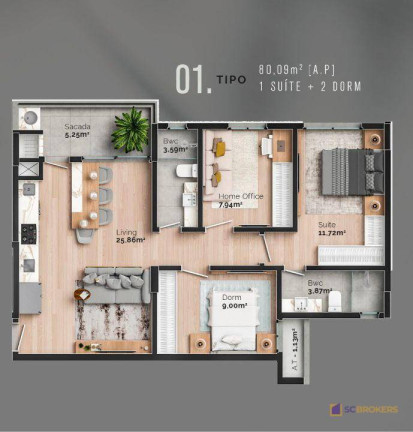 Imagem Apartamento com 3 Quartos à Venda, 80 m² em São Judas - Itajaí Imagem Apartamento com 3 Quartos à Venda, 80 m² em São Judas - Itajaí