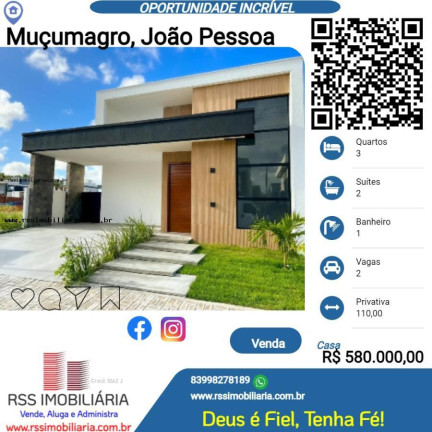 Imagem Casa com 3 Quartos à Venda, 110 m² em Muçumagro - João Pessoa Imagem Casa com 3 Quartos à Venda, 110 m² em Muçumagro - João Pessoa