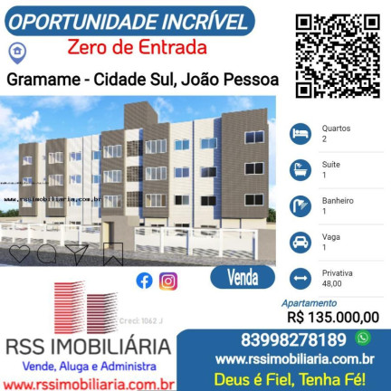 Apartamento com 2 Quartos à Venda, 48 m² em Gramame - Cidade Sul - João Pessoa