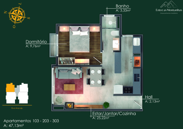 Imagem Apartamento com 1 Quarto à Venda, 46 m² em Moura - Gramado Imagem Apartamento com 1 Quarto à Venda, 46 m² em Moura - Gramado