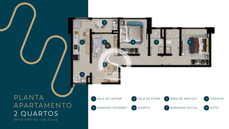 Imagem Apartamento com 2 Quartos à Venda, 60 m² Imagem Apartamento com 2 Quartos à Venda, 60 m²