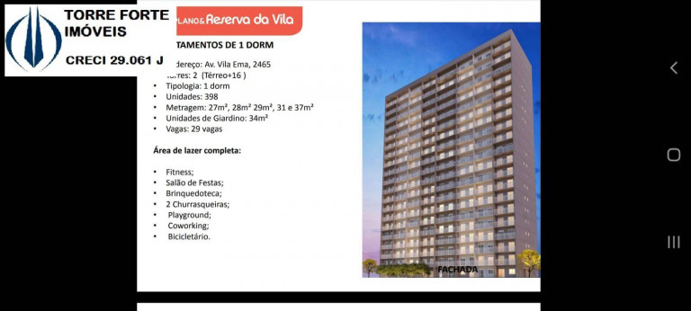 Apartamento com 1 Quarto à Venda, 27 m² em Vila Ema - São Paulo