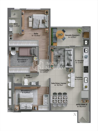 Imagem Apartamento com 3 Quartos à Venda, 85 m² em Vila Operária - Itajaí