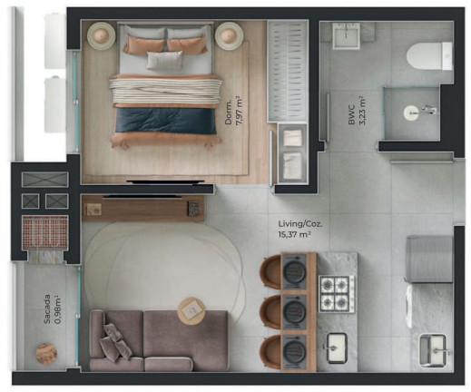 Imagem Apartamento com 1 Quarto à Venda, 33 m² em Barreiros - São José Imagem Apartamento com 1 Quarto à Venda, 33 m² em Barreiros - São José