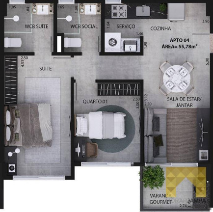 Imagem Studio com 2 Quartos à Venda, 60 m² em Jardim Oceania - João Pessoa