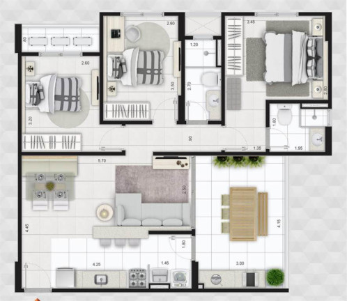Imagem Apartamento com 3 Quartos à Venda, 90 m² em Guilhermina - Praia Grande