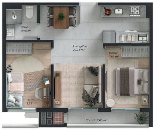 Imagem Apartamento com 2 Quartos à Venda, 53 m² em Barreiros - São José Imagem Apartamento com 2 Quartos à Venda, 53 m² em Barreiros - São José
