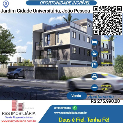 Apartamento com 2 Quartos à Venda, 55 m² em Jardim Cidade Universitária - João Pessoa
